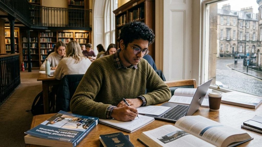 Calon penerima beasiswa meneliti program studi universitas luar negeri sebelum menulis Statement of Purpose.